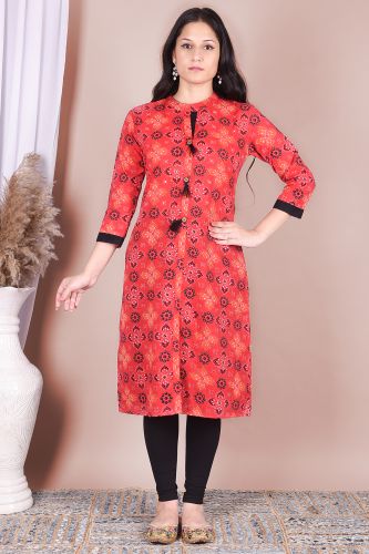 Women Multicolor Ethnic Motifs Printed Pure Cotton Straight Kurta