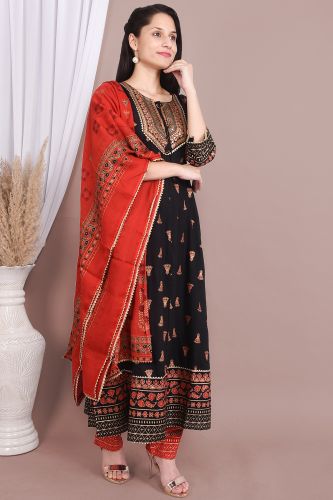 Ethnic Printed Flared Kurta Set With Dupatta 