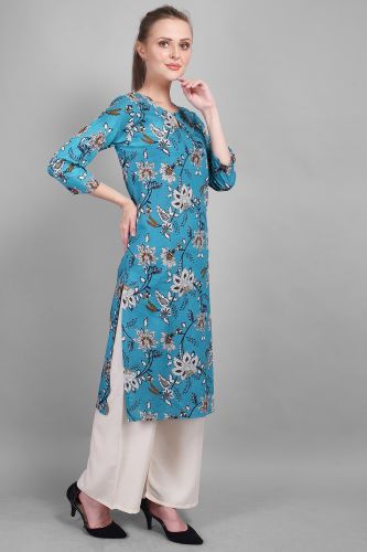 Blue Printed Straight Kurta