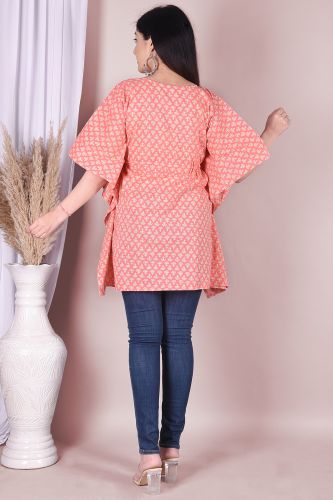 Peach Printed Kaftan Cotton Top