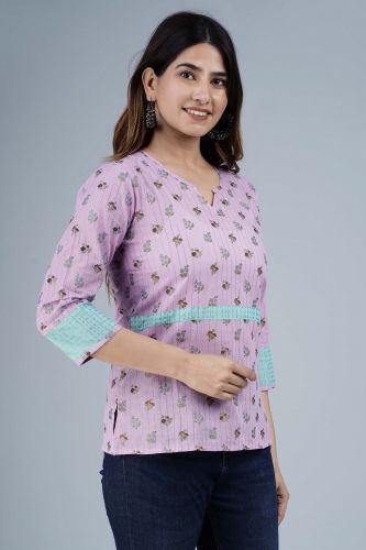 Purple Printed Cotton Ethnic Top