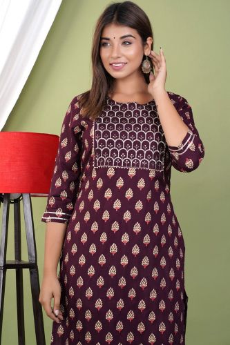 Magenta Embroidered Straight Kurta With Printed Palazzo