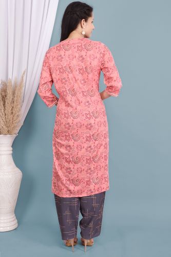 Pink Rayon Gota Patti & Floral Printed Kurta With Palazzo