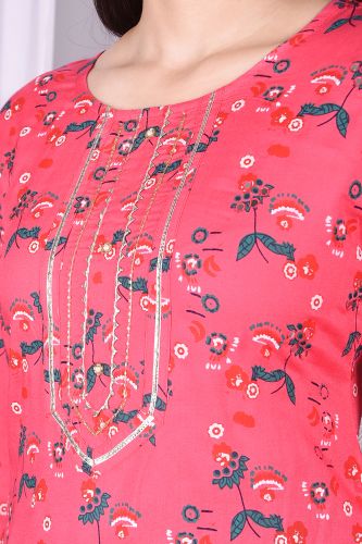 Peach and Navy Blue Printed Rayon Kurta and a Palazzo Set