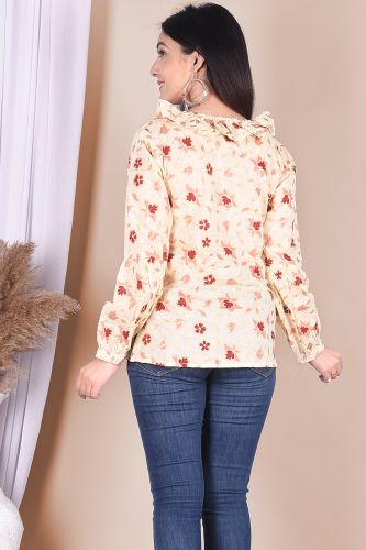 Off-White Floral Printed Casual Top