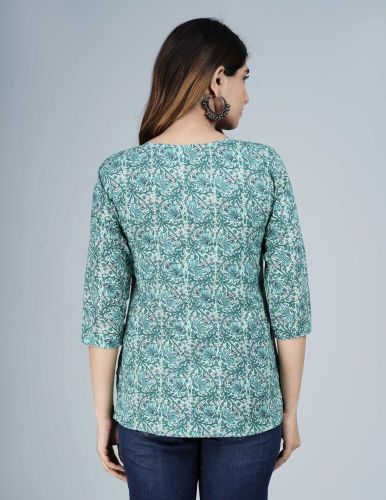 Blue Ethnic Printed Cotton Top