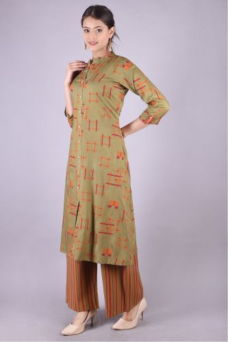 Printed Mehendi Green Kurta with Palazzo