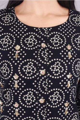 Printed Black Kurta/Kurti with Embellished Detailing