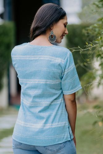 Light Blue Printed Cotton Top