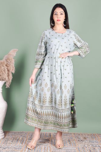 Gold Printed Grey Dress