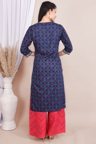 Blue Rayon Ethnic Printed Kurta With Palazzo