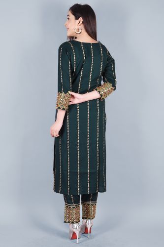 Bottle Green Ethnic Kurta with Palazzo Pants and a Dupatta