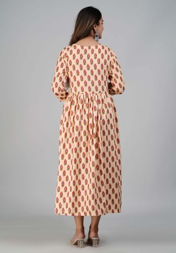 Peach Floral Printed Flared A-Line Rayon Kurta