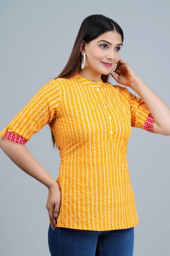 Yellow Striped Printed Cotton Top