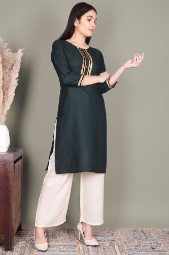 Solid Teal Green Ethnic Rayon Kurta