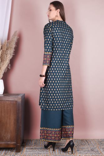 Teal & Gold Printed Kurta With Printed Palazzo