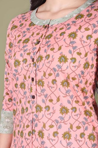 Light Pink Printed Straight-Fit Cotton Kurta
