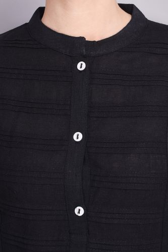 Solid Black Pintex Straight Kurti