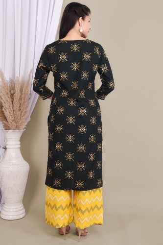 Black Rayon Gota Patti & Rthnic Printed Black Kurta With Palazzo