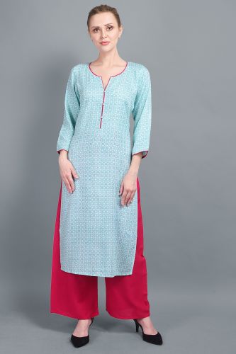 Lignt Blue Printed Rayon Straight Kurta