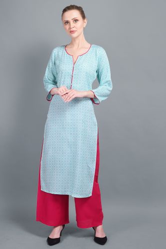 Light Blue Printed Straight Kurta