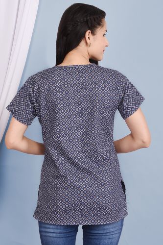 Blue Ethnic Printed Regular Cotton Top