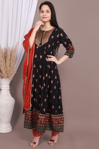 Ethnic Printed Flared Kurta Set With Dupatta 