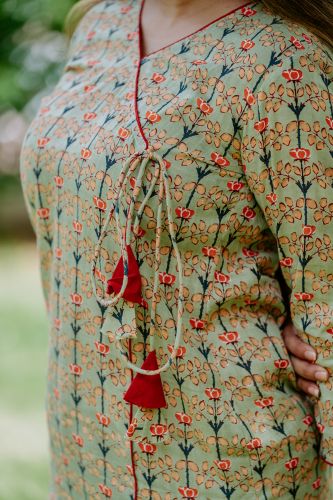 Light Green Printed Cotton Kurta