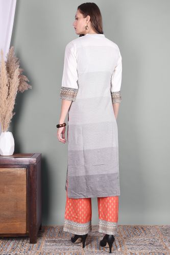 Grey Printed Straight Fit Rayon Kurta With Printed palazzo