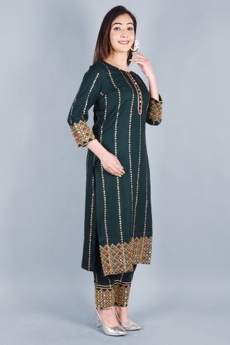 Bottle Green Ethnic Kurta with Palazzo Pants and a Dupatta