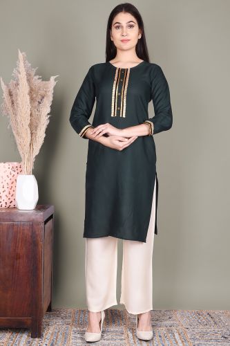 Solid Teal Green Ethnic Rayon Kurta