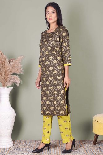 Green Printed with Handwork Kurta and Palazzo Set