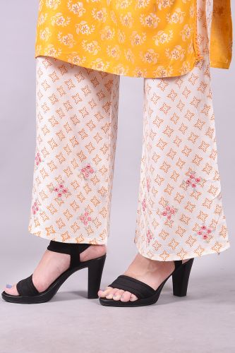 Mustard Embroidered Printed Kurta With Palazzo Set