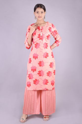 Pink Printed Straight Rayon Kurta With Palazzo