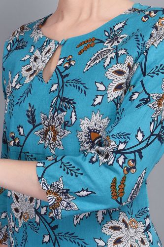 Blue Printed Straight Kurta
