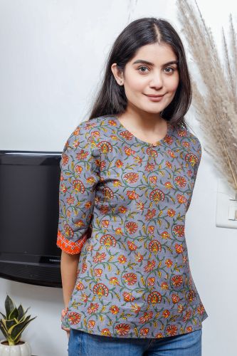 Grey Printed Casual Top