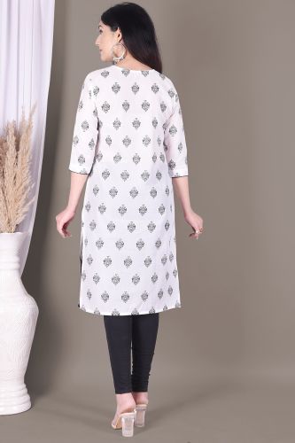 Black and White Cotton Kurti with Neck Strings