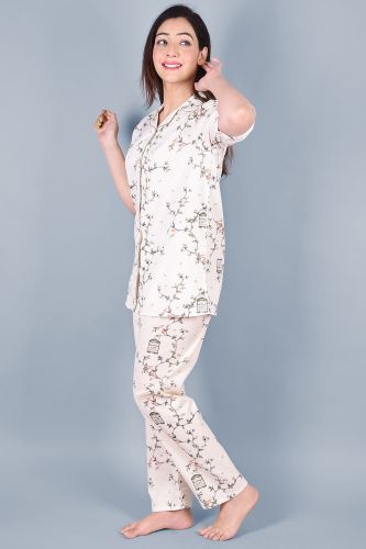 Off-White Printed Cotton Night Suit