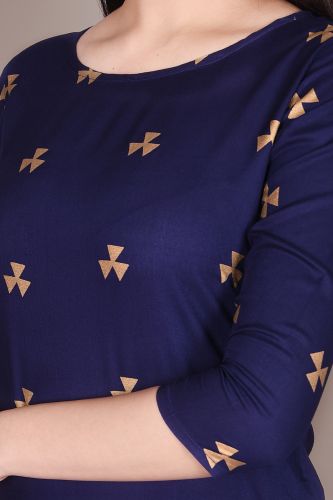 Blue and Gold Printed Short Kurta with Sharara and a Dupatta Set