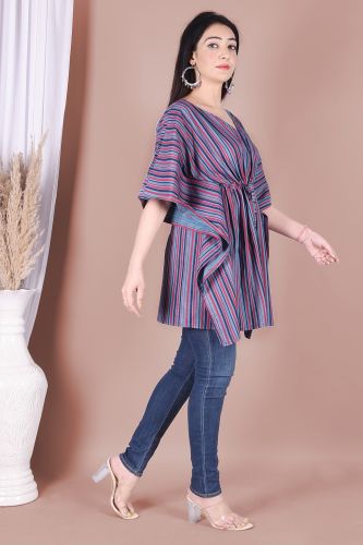 Multi Coloured Striped Printed Cotton Kaftan