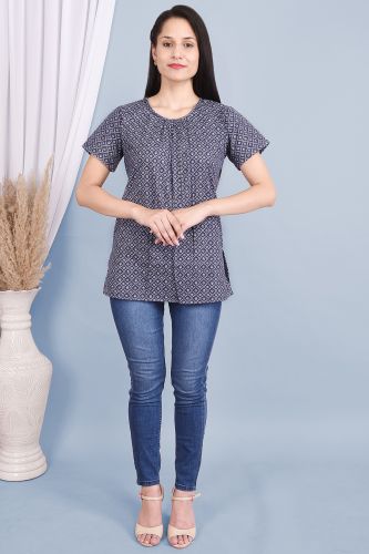 Blue Ethnic Printed Regular Cotton Top