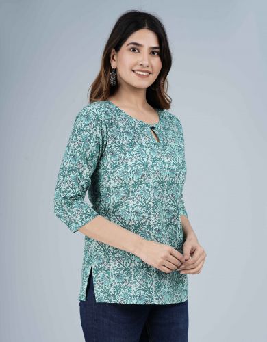 Blue Ethnic Printed Cotton Top