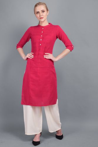 Solid Pink Straight Pintex Kurta