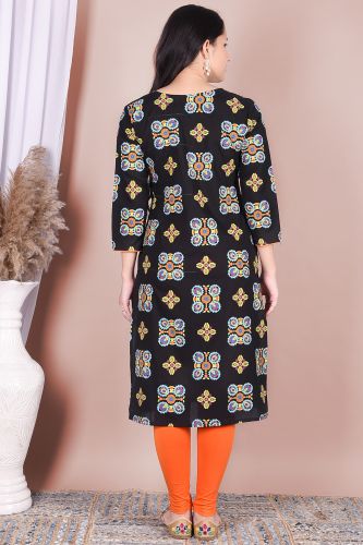 Black Ethnic Motifs Printed Pure Cotton Kurta