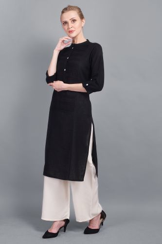 Solid Black Pintex Straight Kurti