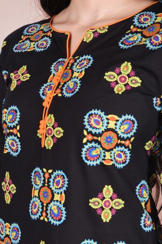 Black Ethnic Motifs Printed Pure Cotton Kurta