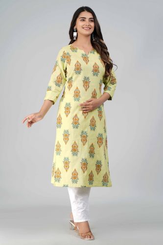 Green Floral Printed Straight Cotton Kurta