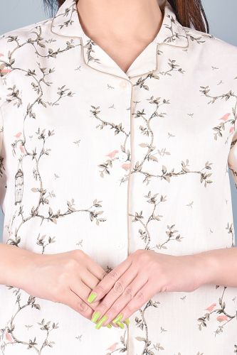 Off-White Printed Cotton Night Suit
