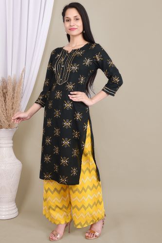 Black Rayon Gota Patti & Rthnic Printed Black Kurta With Palazzo