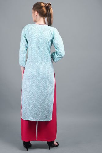 Lignt Blue Printed Rayon Straight Kurta